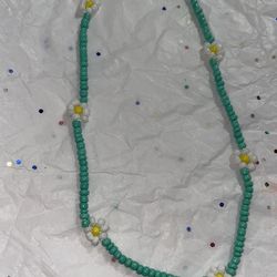 Green Necklace/ White Flowers