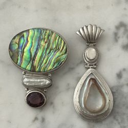 $40 Each- Vintage Natural Mabe Pendant Sterling Silver Mother of Pearl Amethyst Abalone Jewelry Scallop Handcrafted Fine Luxury Necklaces 