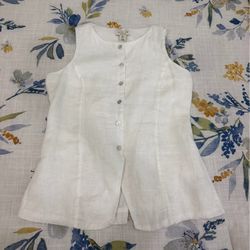 Rachel Zoe White Linen Sleeveless Button-Front Top