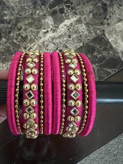 Indian Thread Bangles With Kundan Work 