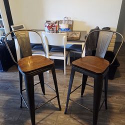 Swivel Barstool Metal Frame And Wood Seats