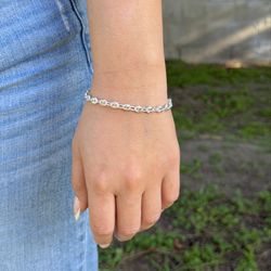 Silver Puffed Mariner Link Bracelet 7” Unisex 