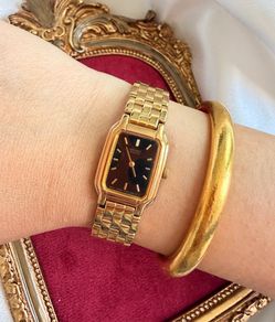 Vintage 1990s Seiko Black & Gold Dial Bracelet Watch ( Working )