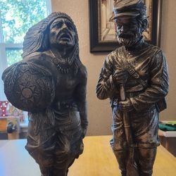 RARE Vintage Heavy Plastic Blow Mold Native American and Union Civil War Soldier Figures Statues 70s