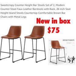 New in box Counter Height Bar Stools Set of 2, Modern Counter Stool Faux Leather Barstools with Back, 26 inch Seat Height Island Stools Countertop Com