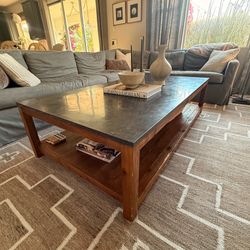 Restoration Hardware Oversized Wood Coffee Table with Stone Top