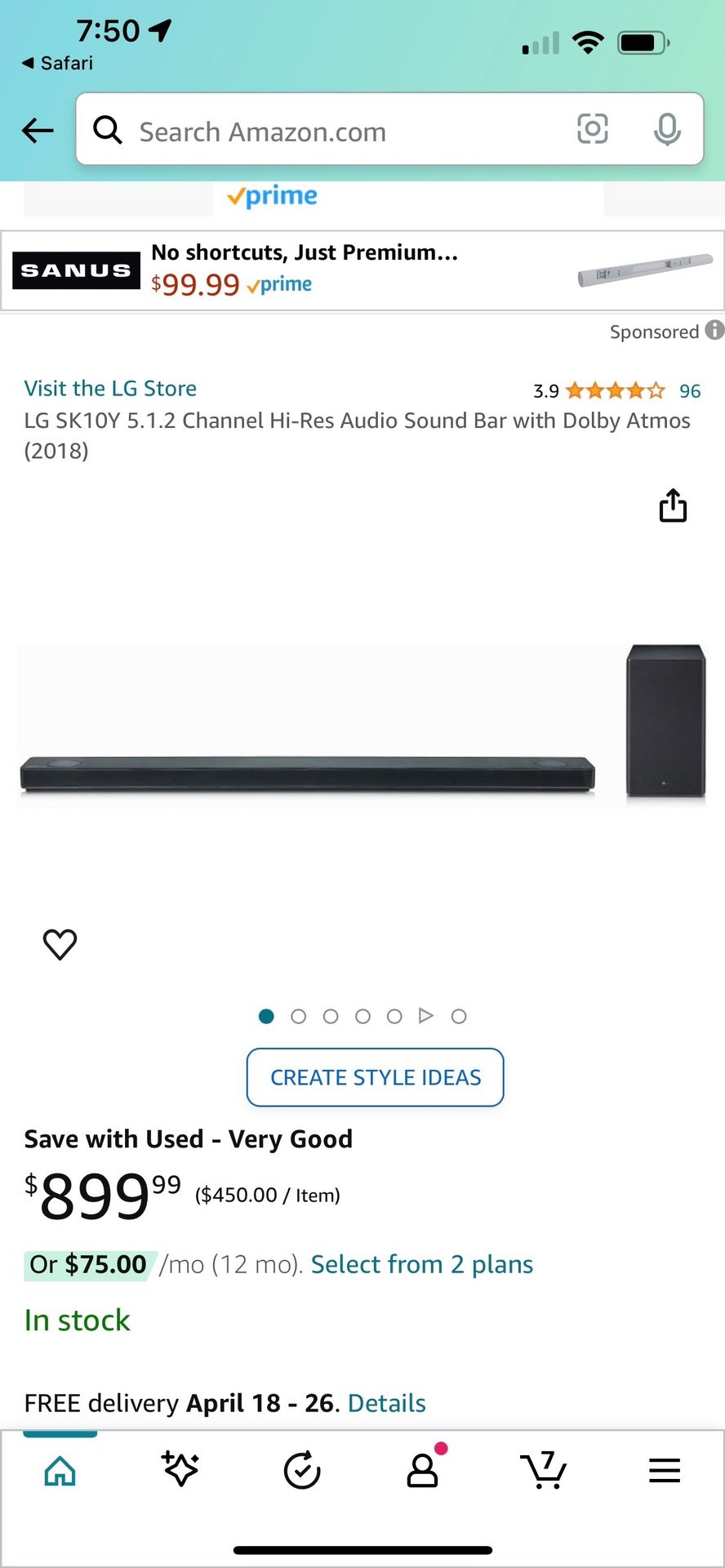 LG SK10Y 5.1.2 Channel Hi-Res Audio Sound Bar with Dolby Atmos