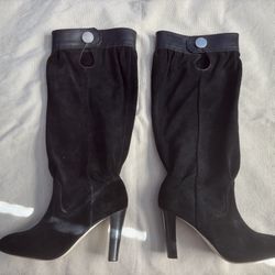 Michael Kors Black  Suede Slouch Knee High Heel Women Boots Size 8M