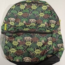 Backpack Space Invaders Green Camo Book Bag Aliens Retro Arcade