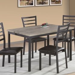 NEW🔥 5PC BLACK FRAME Metal Dining Table Set w/ Paper Veneer MDF Top
