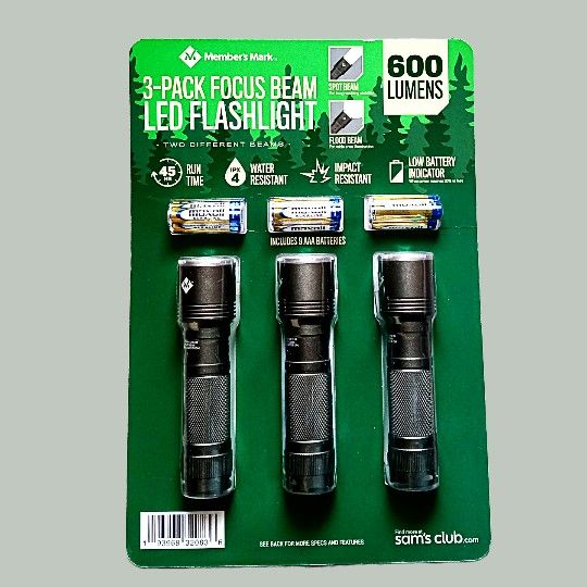 3 Pack Focus Beam LED Flashlights