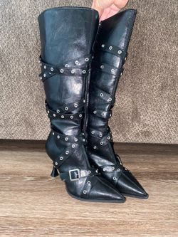 Faux leather strapped studded boots size 8