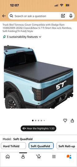 Truck short Bed 5.7ft Tonneau Cover Compatible with Dodge Ram 1500 Classic(2002-2026