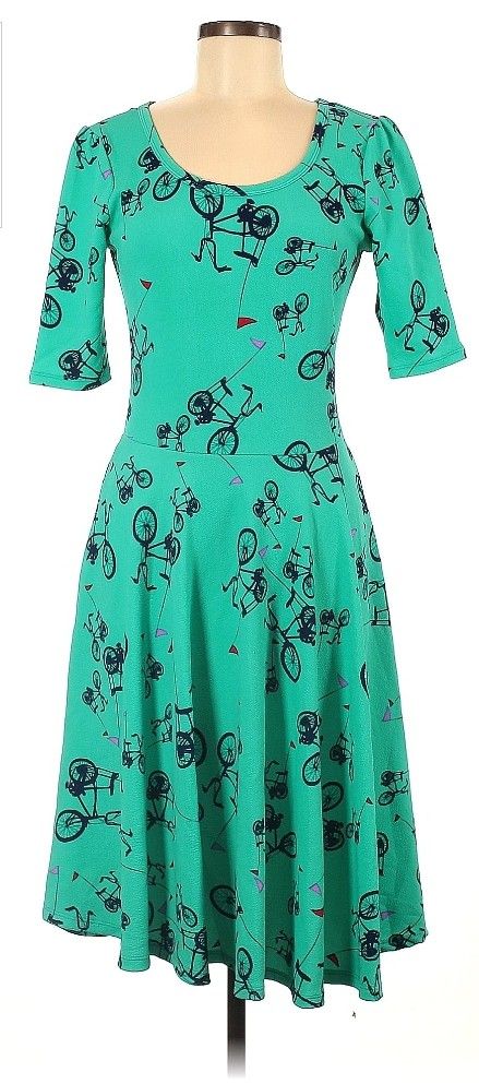 LulaRoe•RARE!!!•Nicole Dress/Retro Bike-Bicycle Pattern•Size XL
