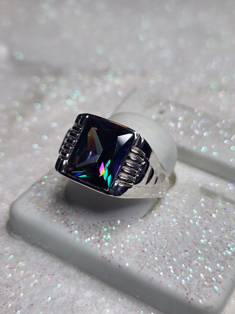 Genuine Solid 925 Sterling Silver, Amethyst Men's Ring Size 10