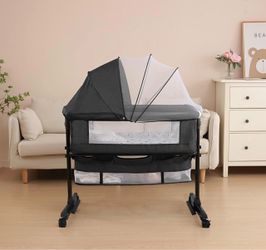 New Baby Cradle, Freestanding Bedside Bassinet, 3-in-1 Convertible with 360° Swivel Wheels