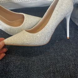 White Sequin 4 Inch Pumps 