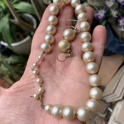 Vintage Faux Pearl Choker & Earrings 