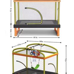 🥨LANGXUN 6.5Ft 7-in-1 Rectangle Trampoline for Kids, with Climb, Slide, Swing, Basketball Hoop, Multi-Functional Indoor Outdoor Baby Toddler