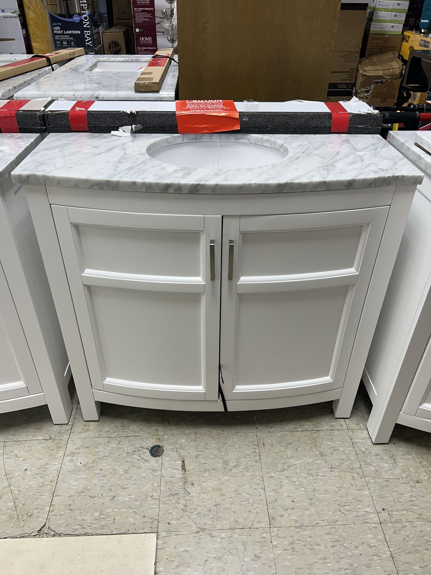 allen + roth Moravia 36 in White Undermount Single Sink Bathroom Vanity with Natural Carrara Marble Top