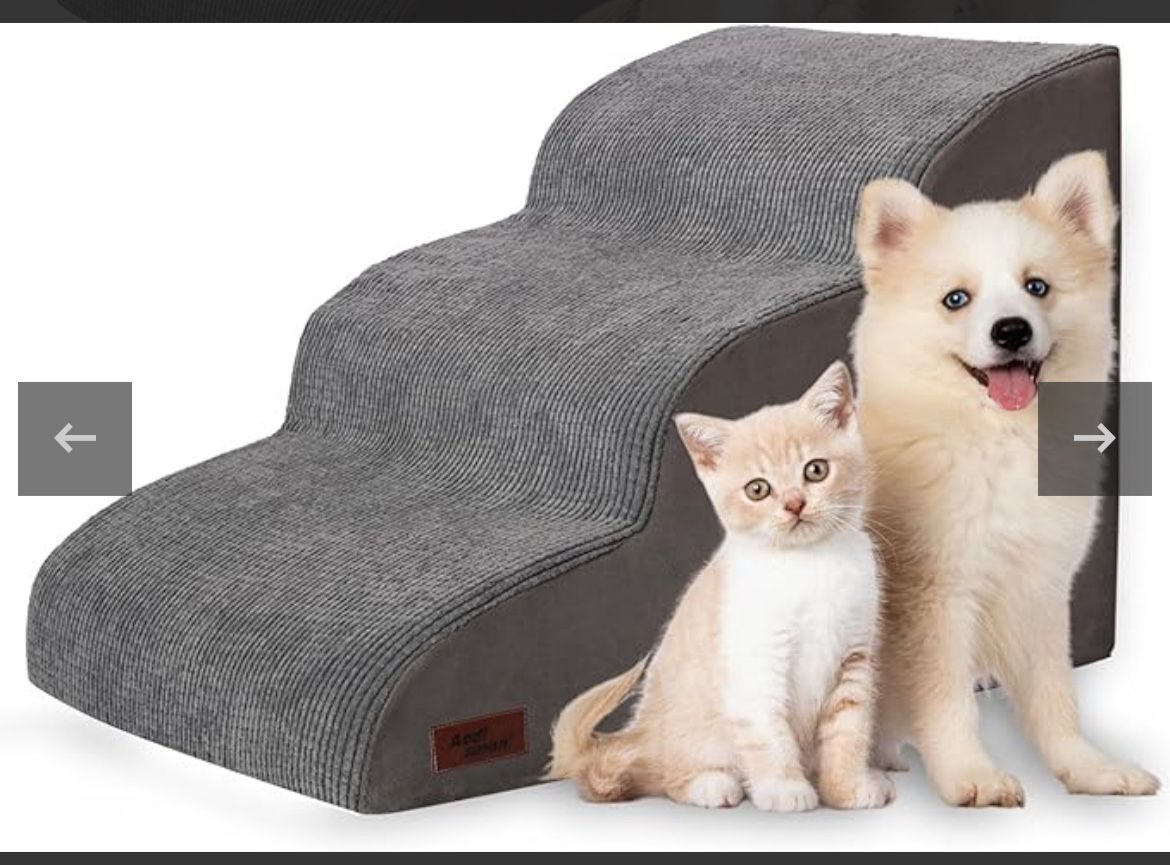 3 Tiers Dog Ramp And Stairs For Beds Or Couches - Non-Slip Sturdy Pet Steps - For Small Dogs To Get On High Bed