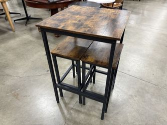 Industrial Style Rustic Top Nesting Bar Table and Stools with Black Metal Frame