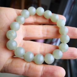Hetian Jade Bracelet 12mm — High White Skin, Collectible