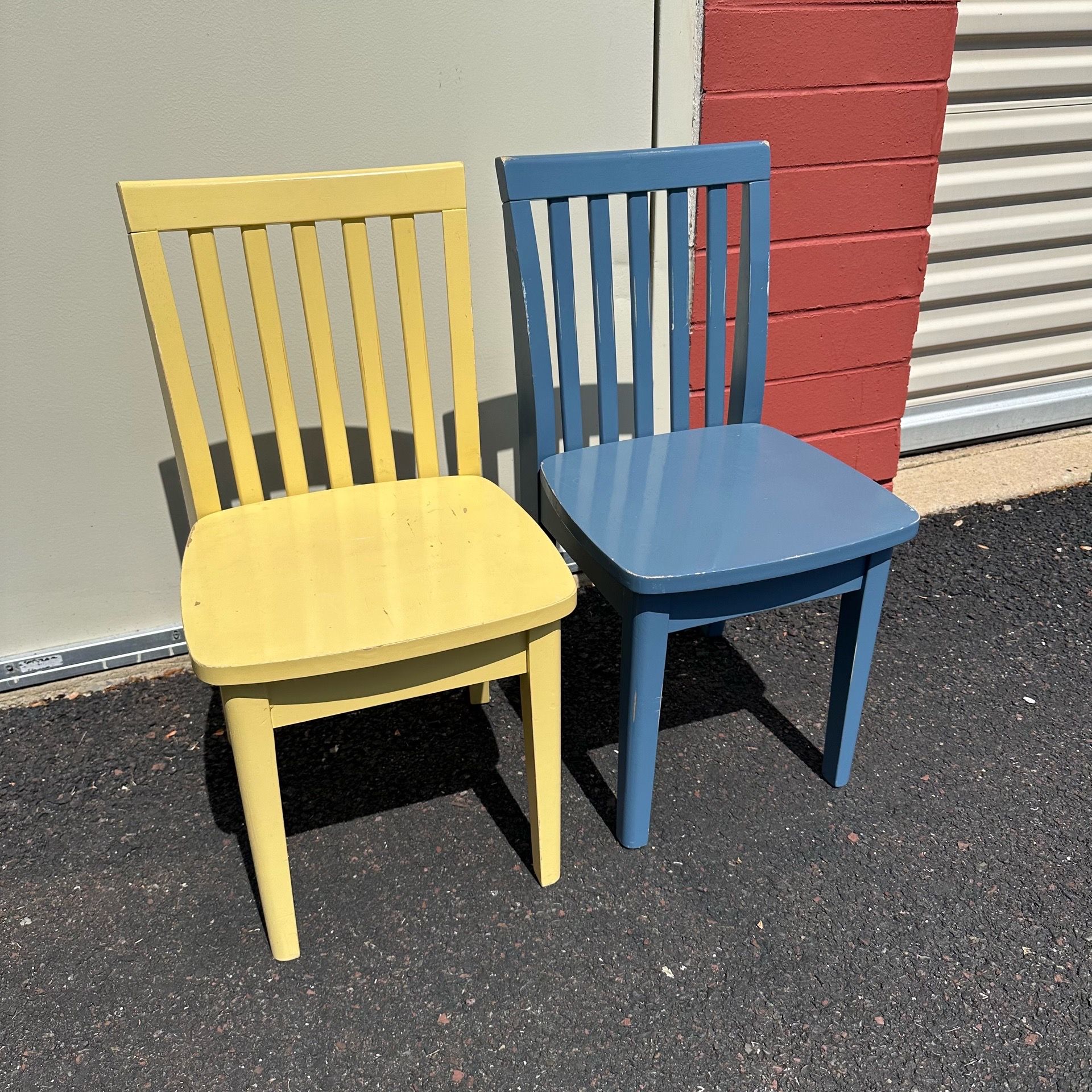 Set of 2 Solid Wood Toddler Kids Chairs - Yellow & Blue