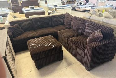 Elegant! 4-Pc Jumbo Corduroy Sectional Sofa With Ottoman