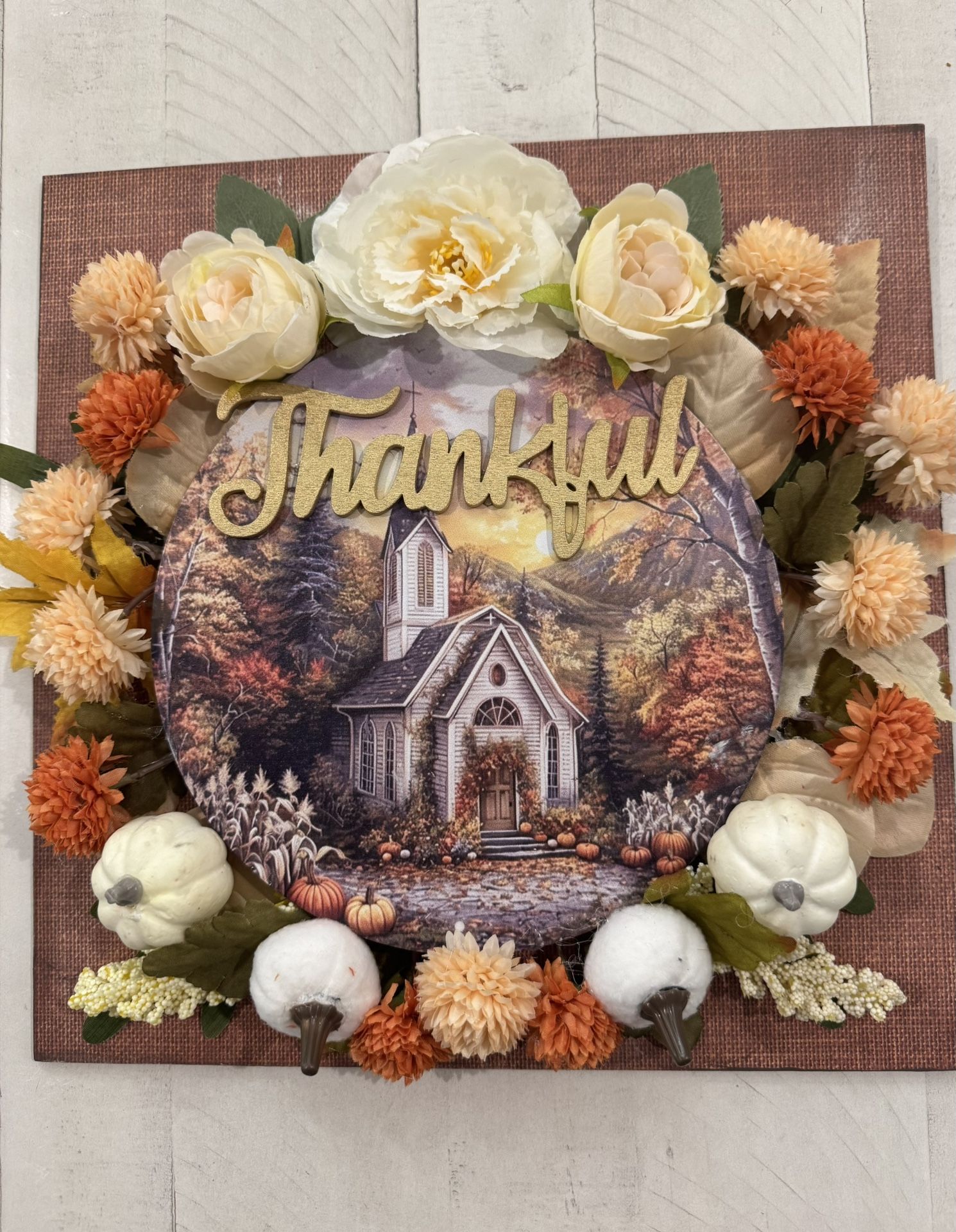 Little Country Church Metal Picture Within A Wreath