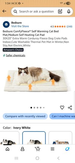 Bedsure ComfyFleece Self Warming Cat Bed Mat.Medium Self Heating Cat Pad
30X20" Extra Warm Corduroy Fleece Dog Crate Pads Indoor.Cute Washable Thermal