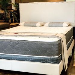 Brand New Full Size Beige Bed Frame With New Mattress & Box Spring/Fast Delivery 