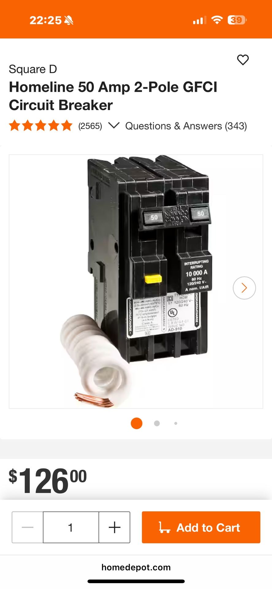 Homeline 50 Amp 2-Pole GFCI Circuit Breaker