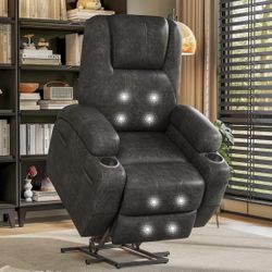 Electric Power Lift Recliner Chair with Massage for Elderly Corduroy Fabric Recliner Single Sofa with Cup Holders, Side Pockets and Remote Control for