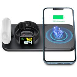 Portable and Foldable 3 in 1 Wireless Charging Station, Fast Wireless Charger Stand for Apple Watch iPhone AirPods Black

