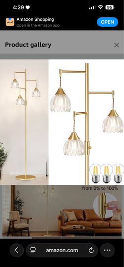 Gold Floor Lamp for Living Room,Bedroom,Tree 3 Light Standing Lamp Mid Century Modern Brass Tall Floor Lamps Vintage Retro Floor Lights Glass Flower w