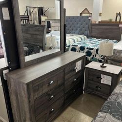 Gray Bedroom Set Queen or King Bed Dresser Nightstand and Mirror Chest Options Coralee 