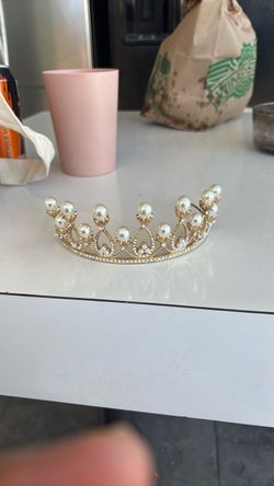 Gold Pearl and Crystal Bridal Tiara Crown