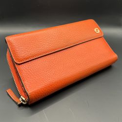 GUCCI Wallet Zipper Interlocking GG Leather Orange