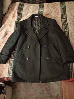 Vintage 90s/Y2K Alberto Celini Wool Cashmere Double Breasted Black Peacoat Men's [Large]
