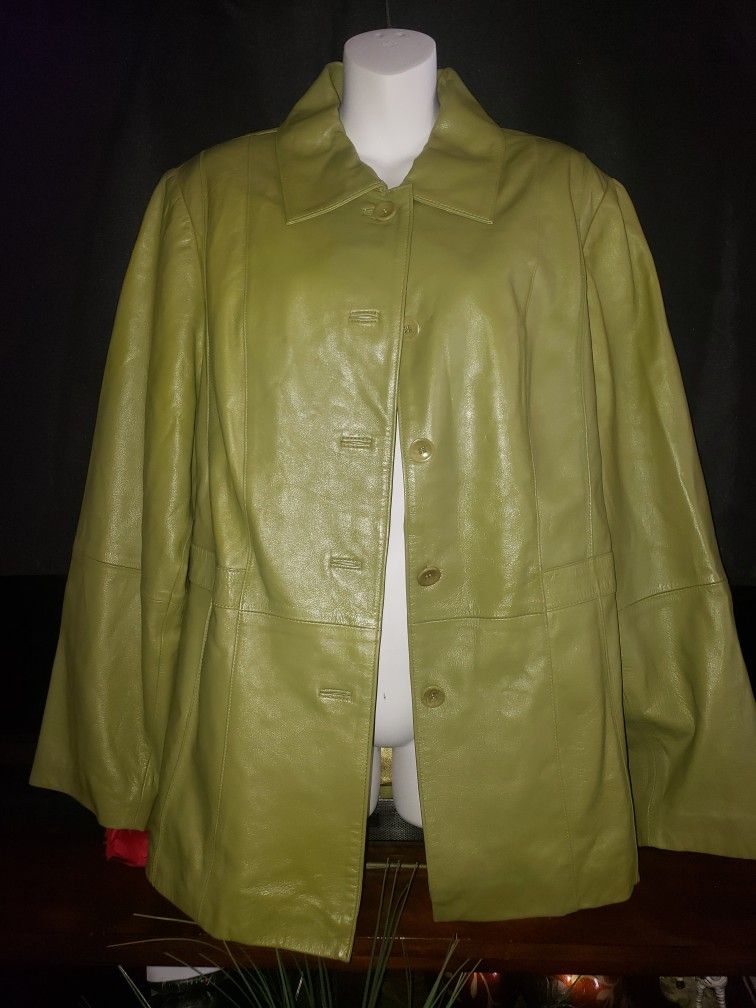 Women's Genuine Leather (Green Pea Color) Jacket by Lane Bryant