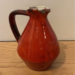 Vintage Art Deco Jug Vase, Red Clay Pottery Canada, Genin Trudeau, Estriceram Pottery, Burnt Orange Glaze Vase, Canadiana, Philippe Lambert