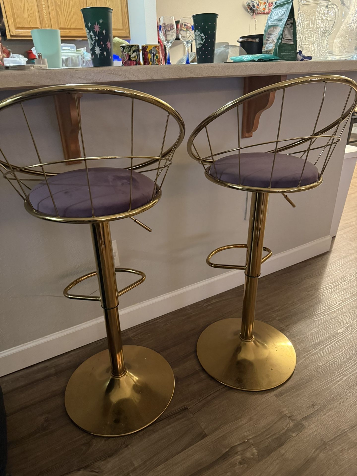 Set Of 2 Purple Velvet Bar Stools With/Without cushions