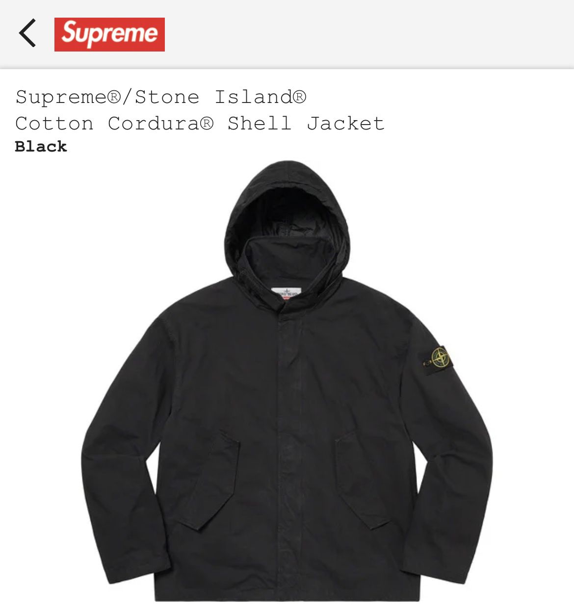 Supreme®/Stone Island® Cotton Cordura Shell Jacket Black S