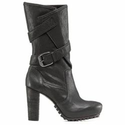 Like New Vera Wang Tall Motorcycle Strappy Belted Leather Boots Black Platform 8 High Heel  Boot