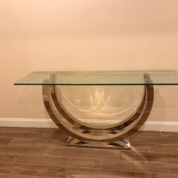 Large Console Table Glass Silver Steinless Steel 