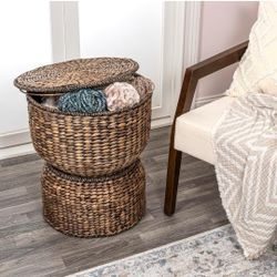 Ratten 18" Hourglass Handwoven Hyacinth Accent Table Brown Wash
Storage with Lid Retails $103