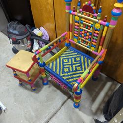 Multicolored Ethnic Chair w/2 Stools
