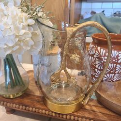 Small size hammered glass and metal pitcher