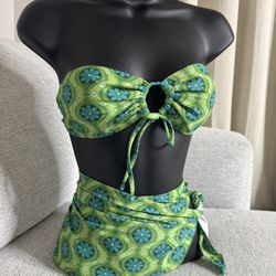 Three Peice Neon Green & Blue Bathing Suit 